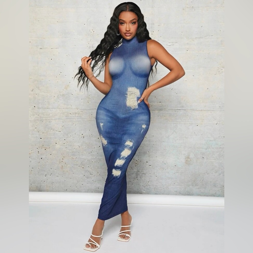 Sexy mock neck body con dress